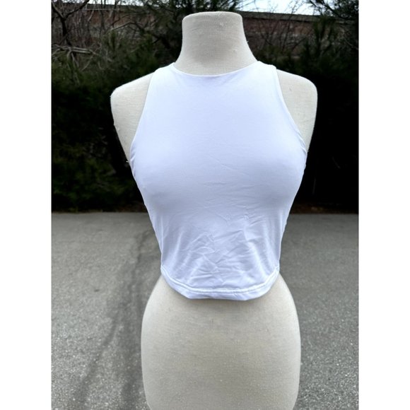 ReoRia Tops - Reoria Top Medium White Tank Cropped Fitted Pullover Sleeveless Crew Neck Womens